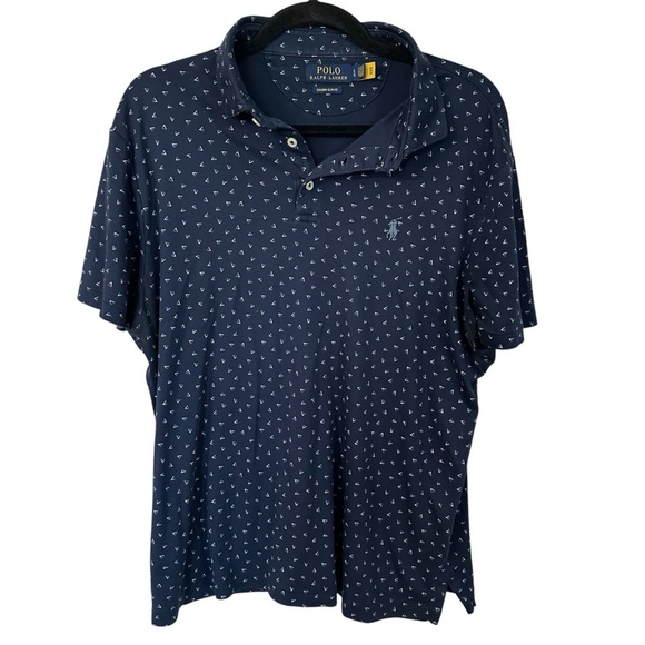 Polo Ralph Lauren Men’s Short Sleeve Custom Slim Fit Navy Polo Sz L GUC - Picture 1 of 6